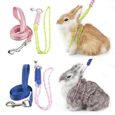 Imagem de Gagiland 2 peças de arnês e coleira com alça refletiva e sino para furões, coelhos, dragão barbudo, porquinho-da-índia, chinchila e hamster. Peitoral de animais pequenos