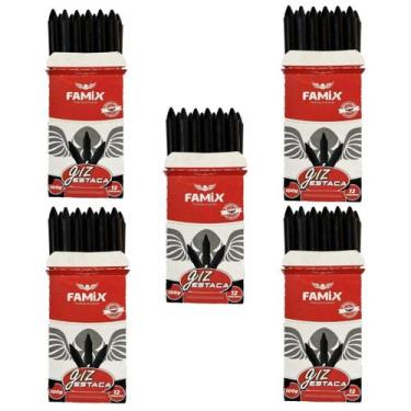 Imagem de Kit Lápis Giz Estaca 5 Caixa Com 12un Cada Preto - Famix