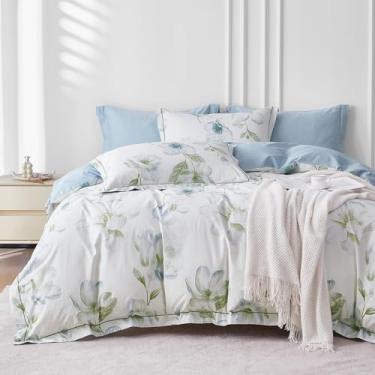 Imagem de OAITE Conjunto de capa de edredom queen size padrão floral 500 fios ultra macio 100% algodão conjuntos de capa de edredom 3 peças, capa de edredom respirável com fecho de zíper e laços de canto