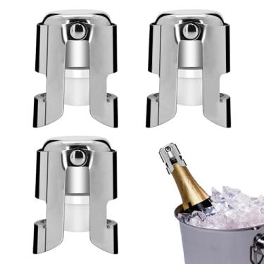 Imagem de Rolhas de champanhe com protetor de champanhe de aço inoxidável com silicone de grau alimentício à prova de vazamento Manter fresco, adequado para champanhe, Cava, Prosecco e prata brilhante (3)