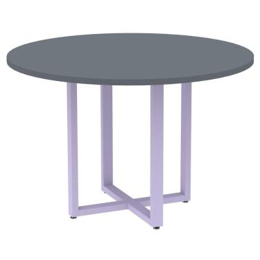 Imagem de Mesa de Reunião Redonda P25 Pandin 110 cm (Largura) Tampo MDP Grafito Pé Aço Tubular Lilás