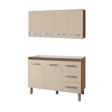 Imagem de Kit Balcão Pia para Cozinha com Armário Aéreo 120cm Savana Off White Moblis	