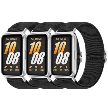 Imagem de Pacote com 3 pulseiras para Samsung Galaxy Fit 3 femininas e masculinas, pulseira de reposição de nylon macio ajustável compatível com acessórios para smartwatch Galaxy Fit 3