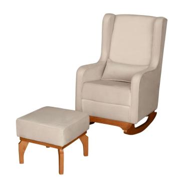 Imagem de Poltrona de Amamentação com Balanço e Puff Retrô Nalia Bouclê Off White F06 - D`Rossi
