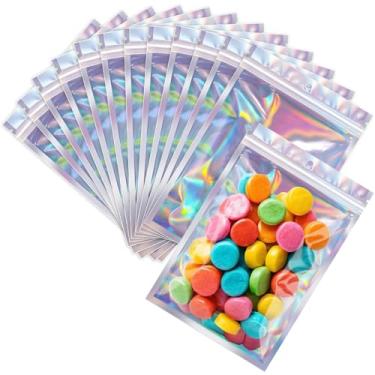 Imagem de 100 unidades de sacos de armazenamento de alimentos Mylar Ziplock resseláveis, saco à prova de cheiro com janela transparente, bolsa de embalagem para grãos de café, doces e amostras de alimentos (prata, 15 x 23 cm)