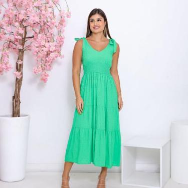 Imagem de Vestido Feminino Midi Busto Lastex Casual - SML Fashion, Mulher, Verde