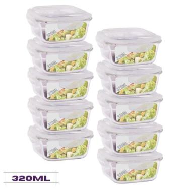 Imagem de Conjunto 10 Potes Quadrado Mantimentos Vidro 320 ml - Diversas