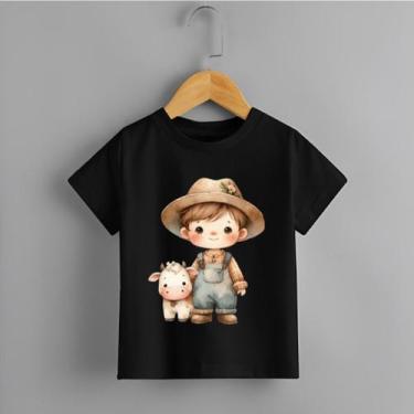 Imagem de Camiseta Infantil Menino Fazendeiro Vaquinha Personalizada Tecido Prem