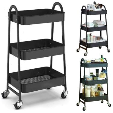Imagem de Carrinho Prateleira Organizador Escritório Sala 3 Andares Fruteira Aço Carbono Com Rodas 360º e Trava