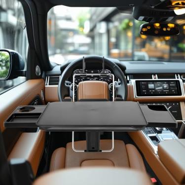 Imagem de KTZCTPCA Bandeja de volante grande para carro, bandeja de encosto de cabeça ajustável para banco traseiro, mesa de volante com gaveta, compartimento para copo e compartimento para tablet com suporte