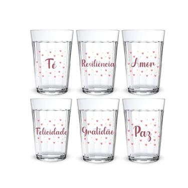 Imagem de Jogo 6 Copos Americanos Personalizados 190ml Decorado C/Frases Motivacional Presente Delicado Louça Decorativa