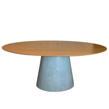 Imagem de Mesa De Jantar Cone Oval 120x80 Cm Base Cimento Queimado Tampo Freijó