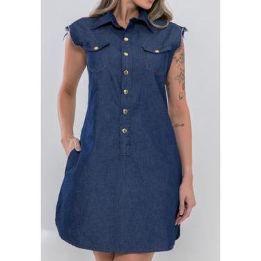 Imagem de Vestido Feminino Jeans Chemise regata soltinho com botões e bolso moda