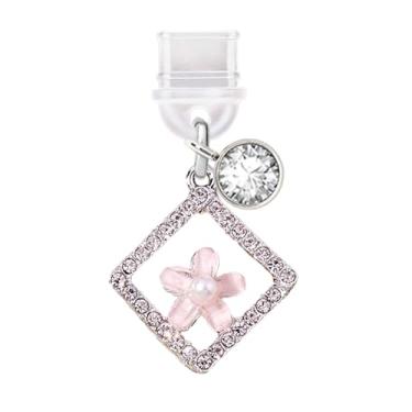 Imagem de ELISE & FONDA Porta de carregamento tipo C TP554, plugue antipoeira, guirlanda de diamante de cristal com pingente de flor para celular para iPhone 15/16/Samsung/OnePlus/Xiaomi/oppo telefones Android