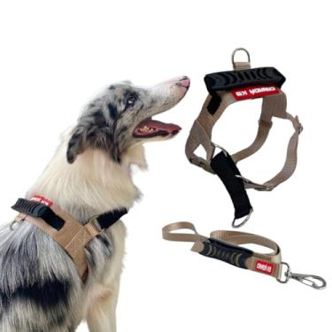 Imagem de Coleira Peitoral Anti-puxão com Guia para Cães Fortes - Tamanho M (bege)