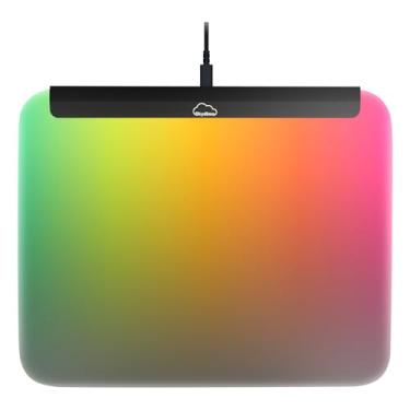 Imagem de Soleil Tapete de mouse para jogos X3, retroiluminação RGB de sincronização de cores, iluminação LED de 18 zonas, modo de sincronização de música, mouse pad legal para mesa de jogos, tamanho grande de