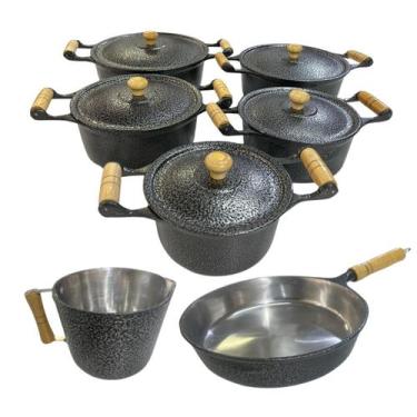 Imagem de Jogo de Panelas Alumínio Batido Fundido 7 Peças Craquelada Grossa com 