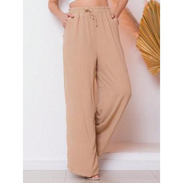 Imagem de A-Lows A&L Calça Feminina Wide Leg Flare Social Cintura Elástico Alfai