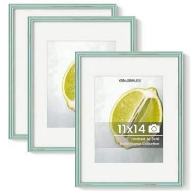 Imagem de Venusmiles Porta-retrato de 28 x 35,5 cm, moldura de madeira maciça envelhecida com vidro temperado HD, moldura retrô rústica com tapete removível de 20 x 25 cm, tela de parede ou mesa - azul-petróleo