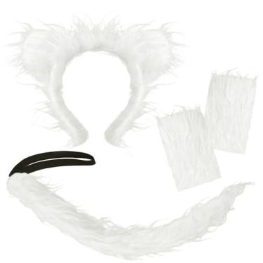 Imagem de XEPST Animal Wolf Costume Set, Wolf Ears and Tail Costume Set with Furry Headband Fluffy Paws White Tail for Animal Carnival Cosplay Birthday Party Halloween Fancy Dress Party Supplies, White