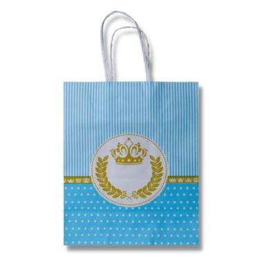 Imagem de Sacola Príncipe Azul 17,5x8,5x21,5cm – Kit com 50 Unidades – Embalagem de Papel para Lembrancinhas de Festa Infantil Tema Realeza