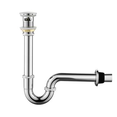 Imagem de Heixutas Armadilha P de latão com tampa de pia de banheiro: conjunto de armadilha de garrafa de drenagem de pia 1-1/4 com transbordamento - altura ajustável, cromo - kit completo de encanamento de pia