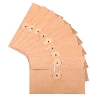 Imagem de Envelopes Kraft 12 peças de envelopes vintage de 12 x 17 cm com fecho de botão e cordão, envelope marrom envelope de cartão postal envelope de convite para cartão postal, cartão de foto e carimbo de