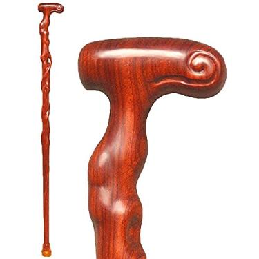 Imagem de LXPYMXDP Bengala de madeira maciça, embreagens antiderrapantes de mogno, bengala de escultura em madeira, bengala de caminhada com alça confortável (para homens e mulheres), comprimento/comprimento 81