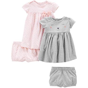 Imagem de Simple Joys by Carter's Conjuntos de vestidos de manga curta e sem mangas para meninas, pacote com 2, Estampa de urso cinza/elefante rosa, 24 Meses