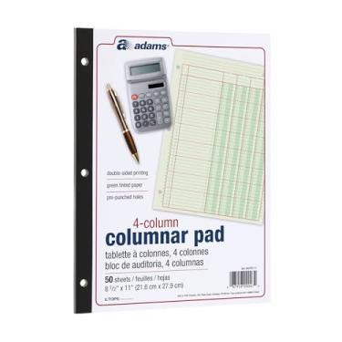 Imagem de Adams Bloco de análise colunar, 4 colunas de bordo, 21,5 x 28 cm, 100 páginas (50 folhas), verde, 3 furos para contabilidade, contabilidade e dados (ACP85114)