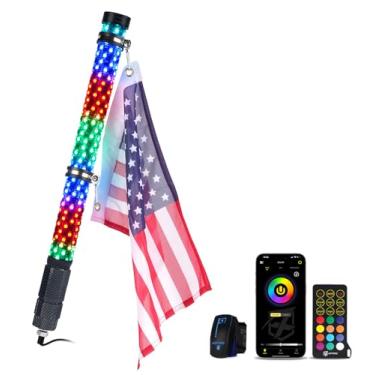 Imagem de Xprite Luzes de chicote de 3 pés RGBW, luzes de chicote para lado a lado com aplicativo e controle remoto, antena de chicotes de LED espiral com função de parada/sinal/reversa compatível com UTV ATV