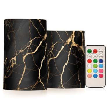 Imagem de ALAZA Velas de LED cintilantes em mármore preto dourado fluido com temporizador remoto operado por bateria conjunto de 2 para decoração de jantar e férias
