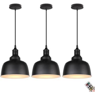 Imagem de Chandelier Modern Minimalist Battery Operado Light, iluminação pendente ajustável sem fio preto com remoto e BLUB, sem teto de fiação Luz para pendurar para a sala de jantar da ilha de cozin