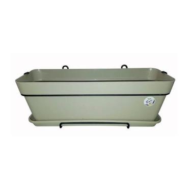 Imagem de Jardineira com Prato e Suporte Okla Bari Cinza Taupe para Jardim