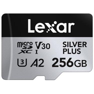 Imagem de Lexar Cartão Micro SD Silver Plus 256 GB, velocidade de leitura de até 205 MB/s, velocidade de gravação de 150 MB/s, cartão de memória micro SD com adaptador SD, UHS-I, A2, U3, V30, Classe 10, 4K UHD