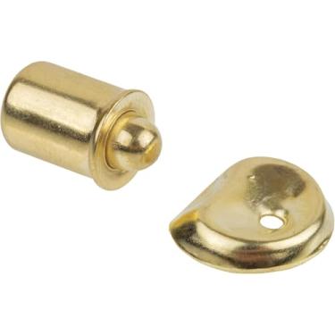 Imagem de Captura de bala com mola banhada a latão pequeno com placa de impacto - 1/10.2 cm de diâmetro - Ferragens para portas grandes que deslizam em móveis vintage ou modernos - VL5-SB