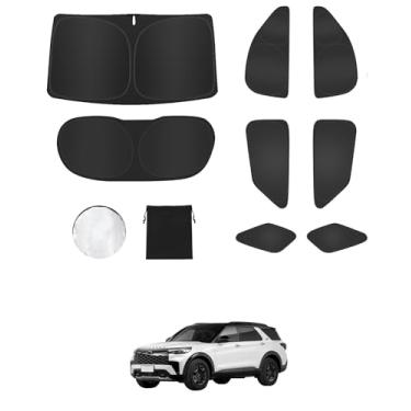 Imagem de 8 peças de persianas para Ford Explorer (2011-2019) Acessórios – Cobertura total para janelas laterais, triangulares traseiras e para-brisas – Proteção UV e privacidade para acampar, cochilar, relaxar