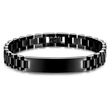 Imagem de MYNENEY Pulseira masculina de aço inoxidável de 10 mm, pulseira de corrente de elos de relógio para homens prata/ouro/preto 19 cm / 21 cm de comprimento joia masculina clássica, 7.68in, Aço inoxidável