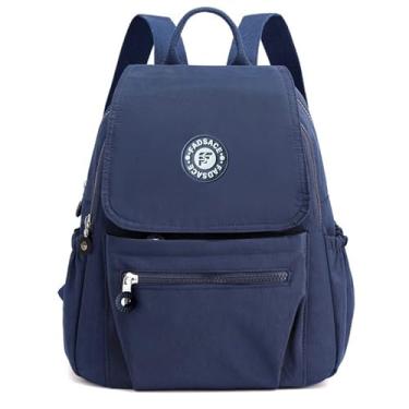Imagem de Mochilas femininas de nylon, mochila casual leve para o trabalho, viagem, compras, mochila diária, Azul marinho, Medium, Casual