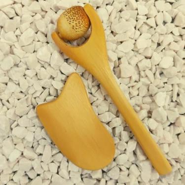 Imagem de Kit Massagem Facial com Rolo Massageador Roller e Gua Sha de Bambu