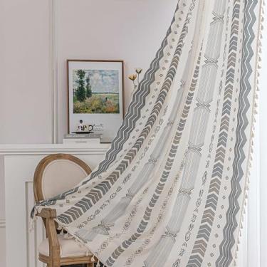 Imagem de Erbnaryx Cortinas florais Boho French Country Farmhouse Cortinas 137 cm de comprimento com filtro de luz para janela com bolso para varão para sala de estar, 2 painéis
