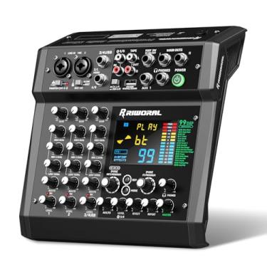 Imagem de Riworal Placa De Som Com Interface Áudio 6 Canais, Mixer, 99 Efeitos Digitais Dsp Bluetooth 48 Khz/24 Bits, Usb Rac Como Tocador Mp3, Interruptor Liga/Desliga Para Estúdio Karaokê Dj, Streaming E Gr