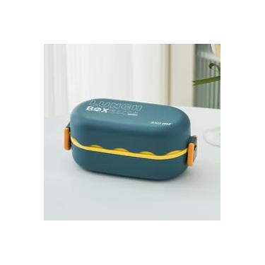 Imagem de Lunch box, Marmita, Lancheira bentô - adulto e infantil Para academia, trabalho, viagem e escola. Apta para microondas e lava-louças. BPA free. Segura e prática - AZUL - Com talher e trava