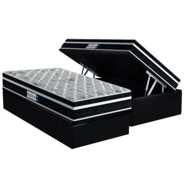Imagem de Cama Box Baú Solteiro: Colchão Espuma D33 Probel D45 ProDormir Advanced Tech2000 Plus Black + Base CRC Suede Black (88x188)