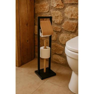 Imagem de Porta Papel Higiênico De Bambu E Metal Nero Jolitex Mek Nero