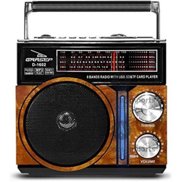 Imagem de Rádio Am/Fm/Usb/Sd Recarregável D-1602 - Grasep Marrom