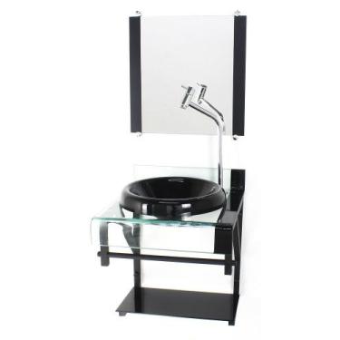 Imagem de Gabinete de vidro 40cm para banheiro curvado duplo pp cuba chapéu pret