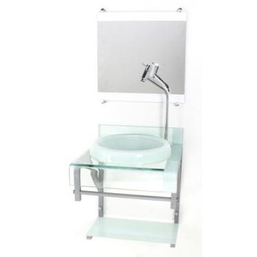 Imagem de Gabinete de vidro 40cm para banheiro curvado duplo pc cuba chapéu bran