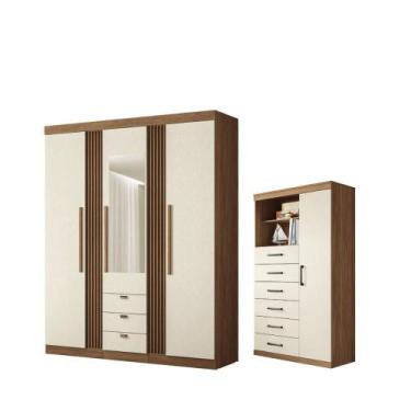 Imagem de Kit Guarda Roupa Espelho e Multi Uso Veronica Jatoba Areia - CASA H