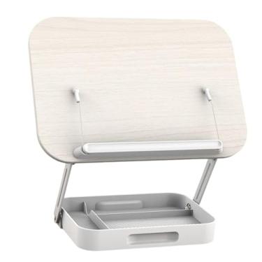 Imagem de UGPLM Suporte para livros para leitura Suporte ajustável para livros portátil dobrável para laptop Base resistente de mesa para notebook, Branco